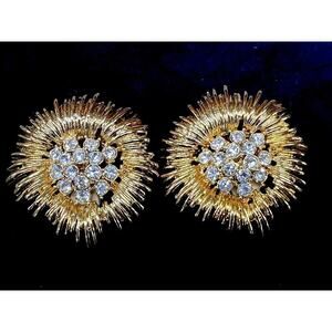 RARE Massive LES BERNARD Signed Anemone FLOWER 2” Modernist Earrings Couture